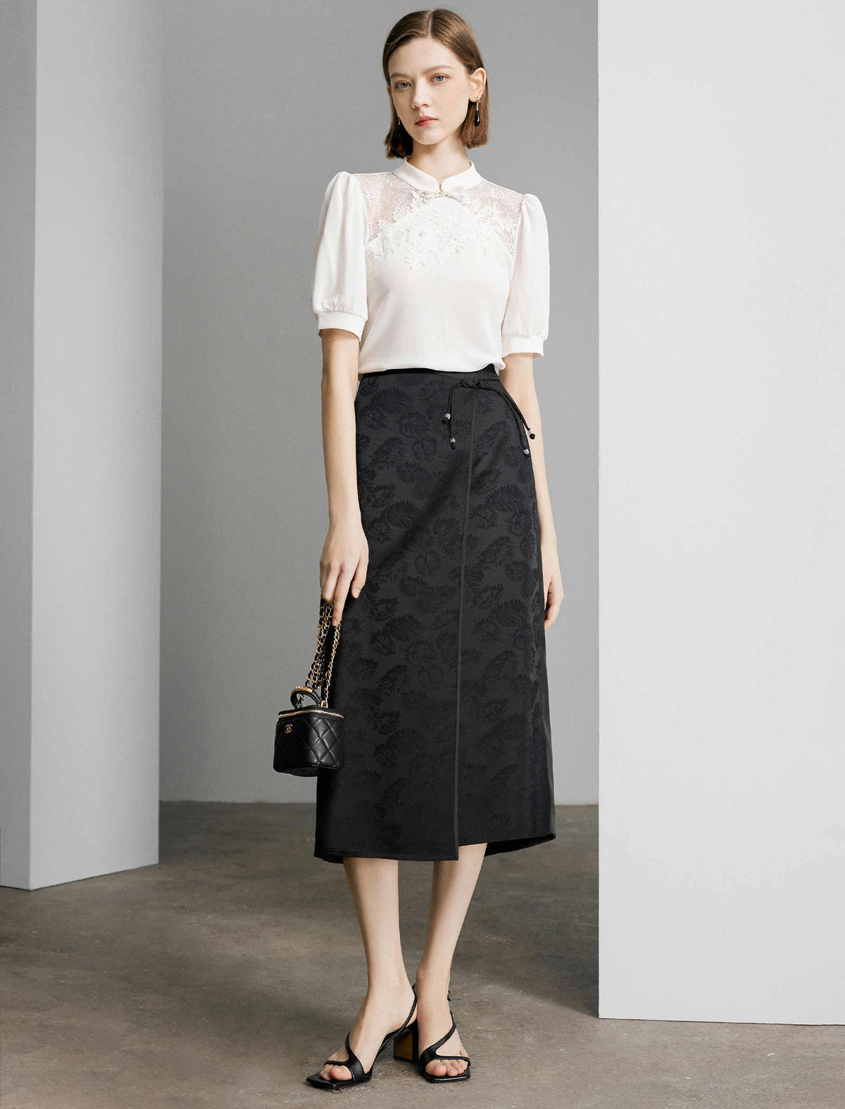 Black Textured Jacquard Skirt