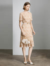 Floral Lace Ruffled Hem Midi Dress