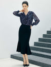 Floral Ruffle V Neck Tie Chiffon Blouse