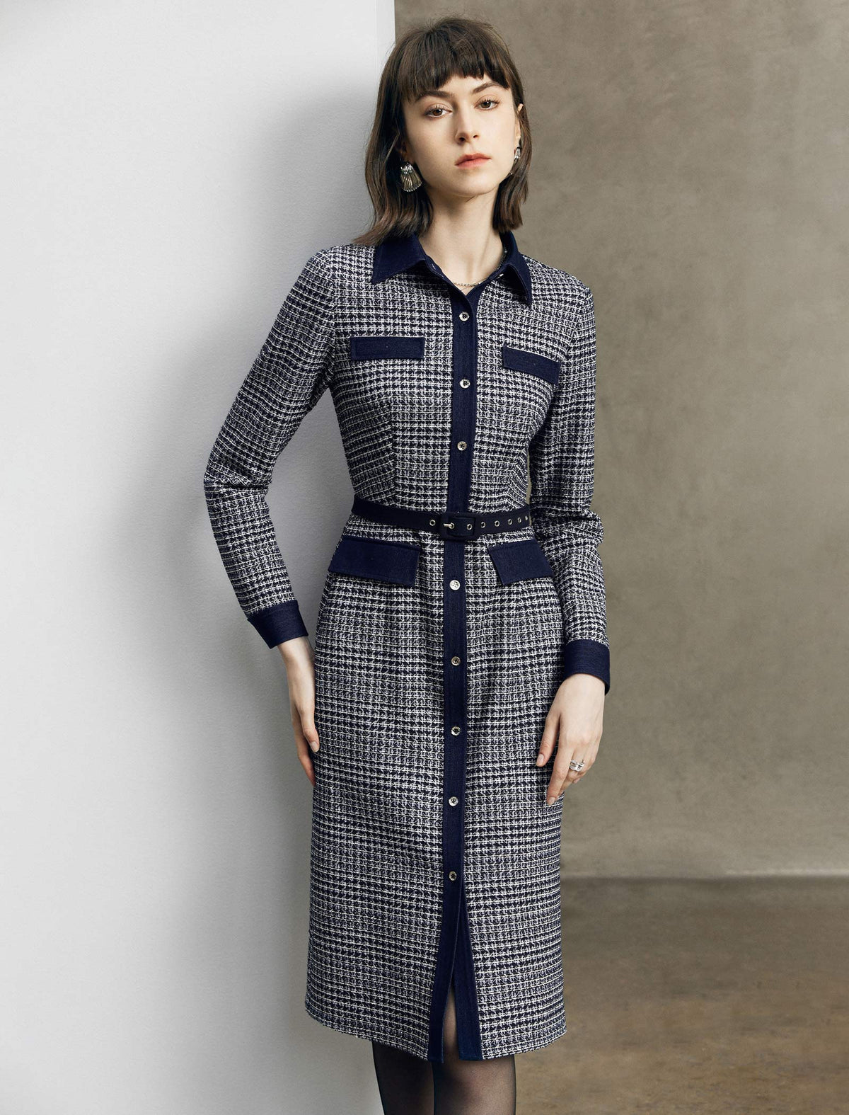 Colorblock Collared Pocket Fitted Dress