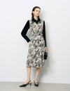 Abstract Print Embellished Collar Double-Breasted Midi Dress