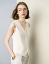 Clean Tailored Cream White V-Neck Button Front Vest