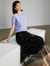 Black Mesh Floral Midi Skirt
