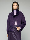 Wool Blend Contrast-Panel Stand-Collar Zip-Front Cropped Jacket