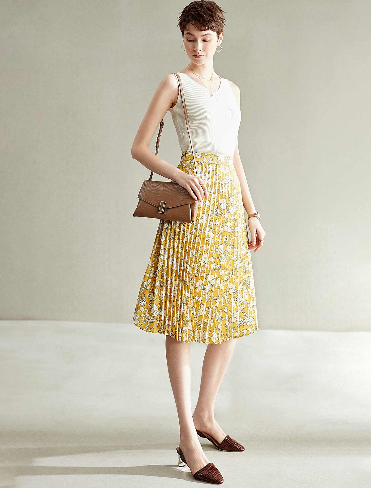 Floral Pleated A-Line Skirt