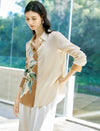 Retro Contrast‑Print Button‑Down Blouse