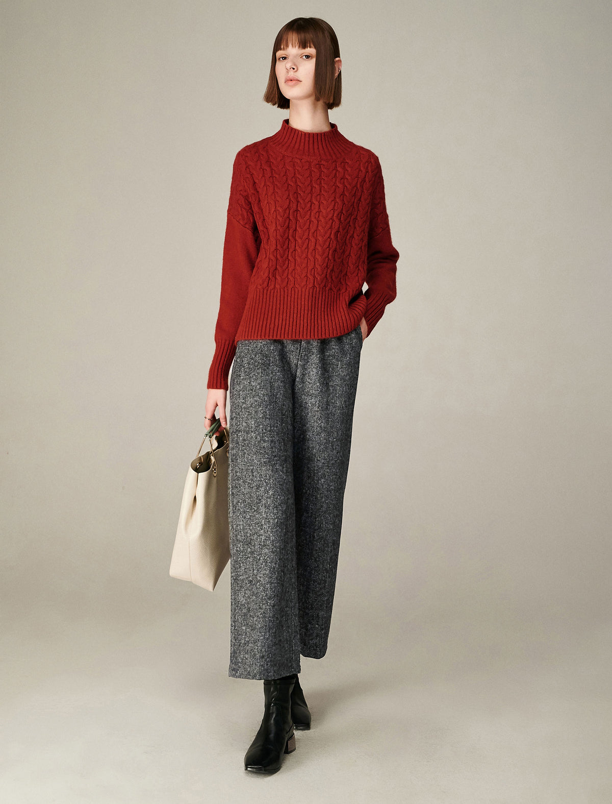 Wool Blend Relaxed Straight-Fit Straight-Leg Pants