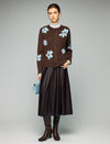 Wool Blend Floral Jacquard Wave-Hem Button-Front Cardigan