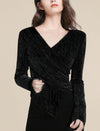 Glittery Wrap-Front Long Sleeve Top