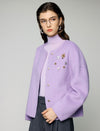 Wool Blend Beaded Floral Applique Crewneck Cropped Jacket