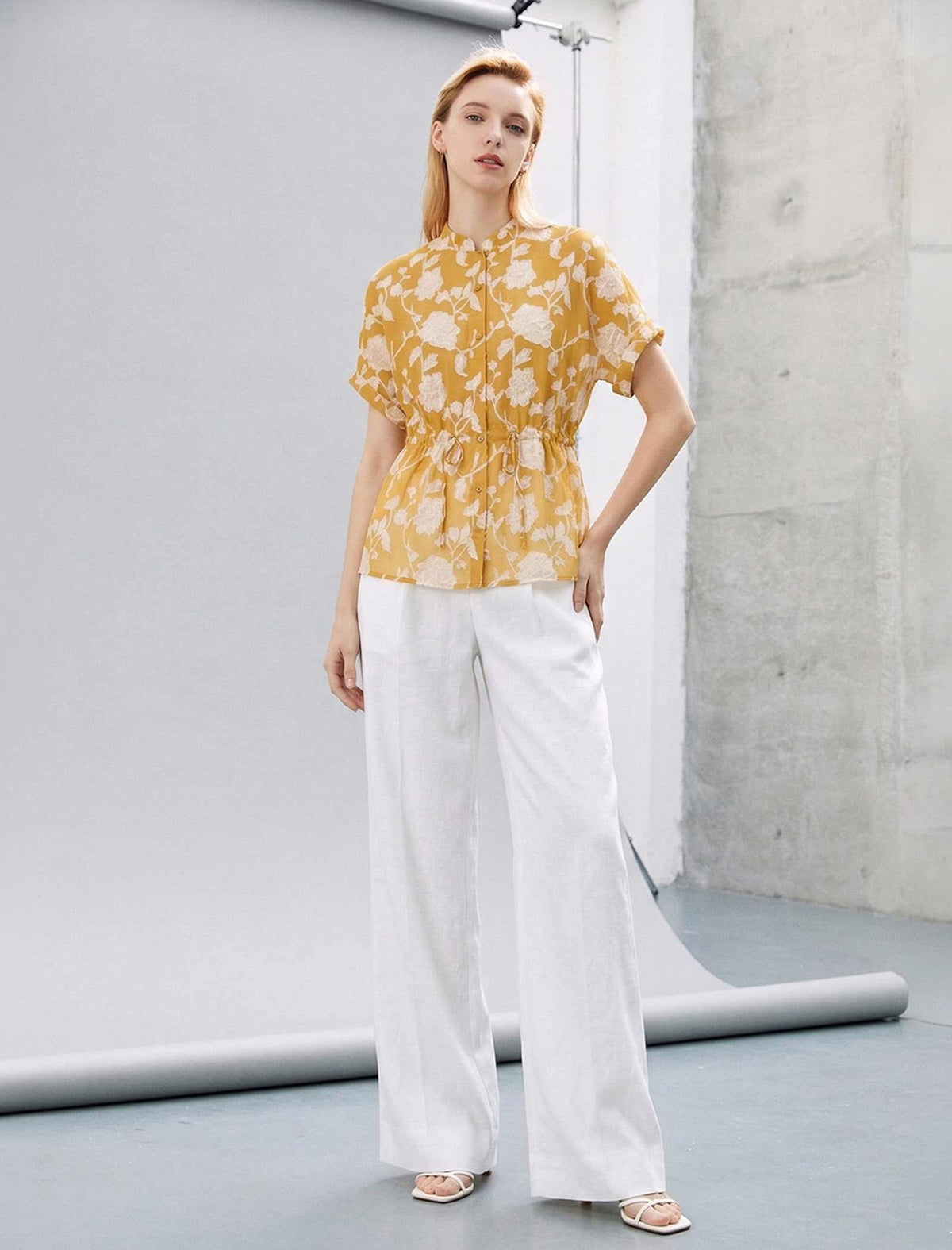 Gardenia Burnout Floral Tie-Waist Blouse