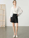 High-Waisted Black Contrast Stitch Bermuda Shorts