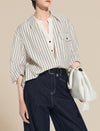 Fake Two-Piece Half-Placket Collared Blouse