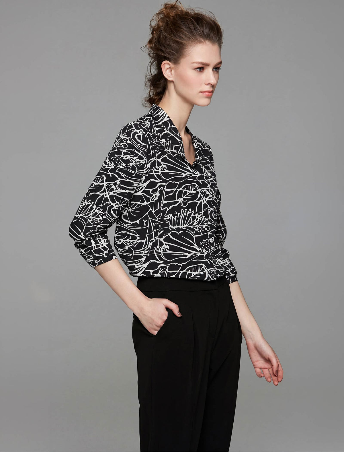 Crackle Print Tie Neck Blouse
