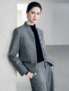 Wool Blend Mandarin Collar Cropped Jacket