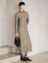 Mock Neck Paisley Belted Midi Dress
