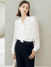 White Ruched Tie-Neck Blouse