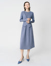Wool Blend Wrap-Front Pleated Knit Midi Dress