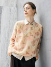Wool Blend Floral Sequin Crewneck Relaxed Sweater