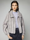 Striped Collared Zip-Front Cropped Jacket