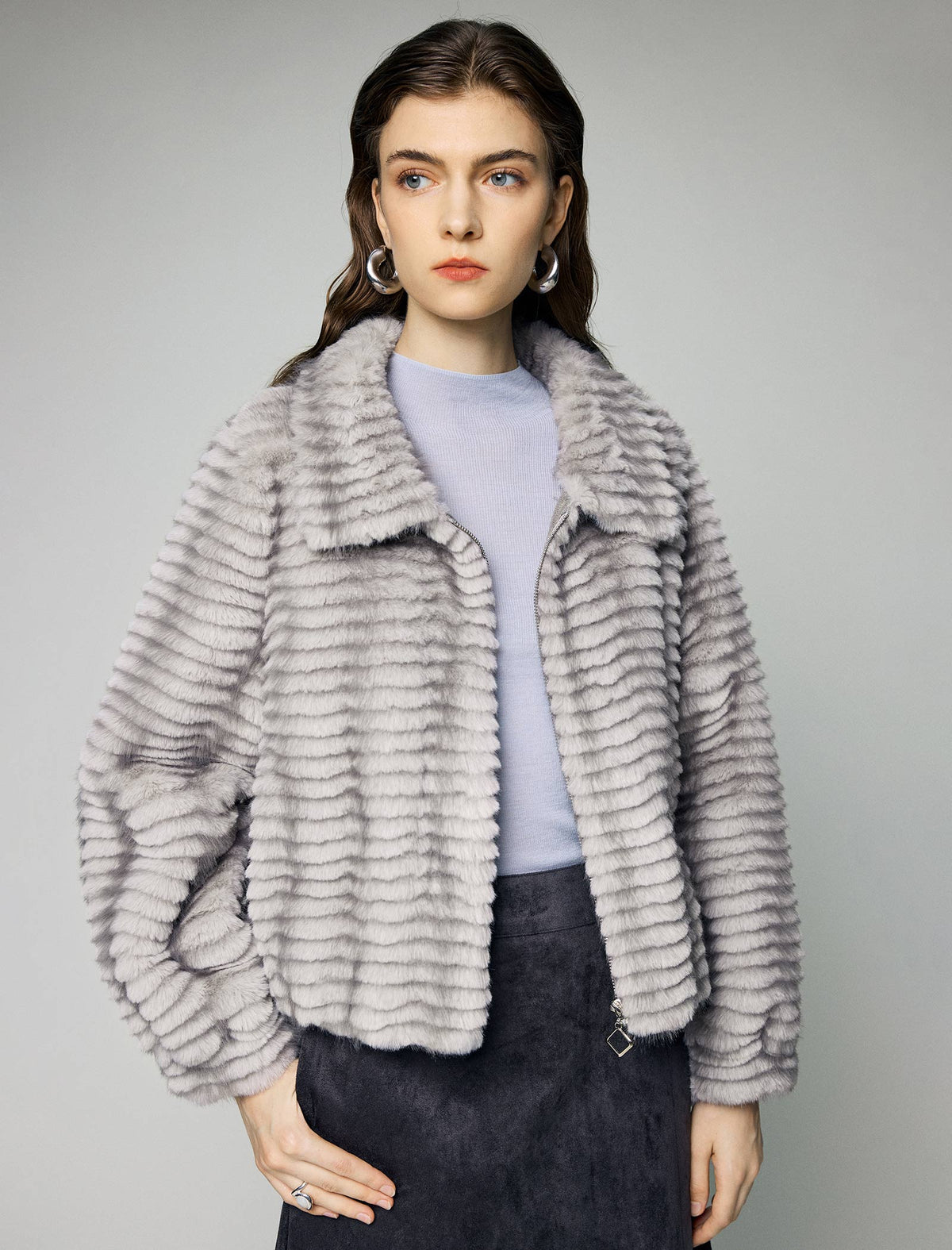 Striped Collared Zip-Front Cropped Jacket
