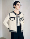 Contrast Trim Cropped Knit Jacket