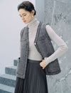 Sparkle Tweed V Neck Sleeveless Fringe Trim Vest