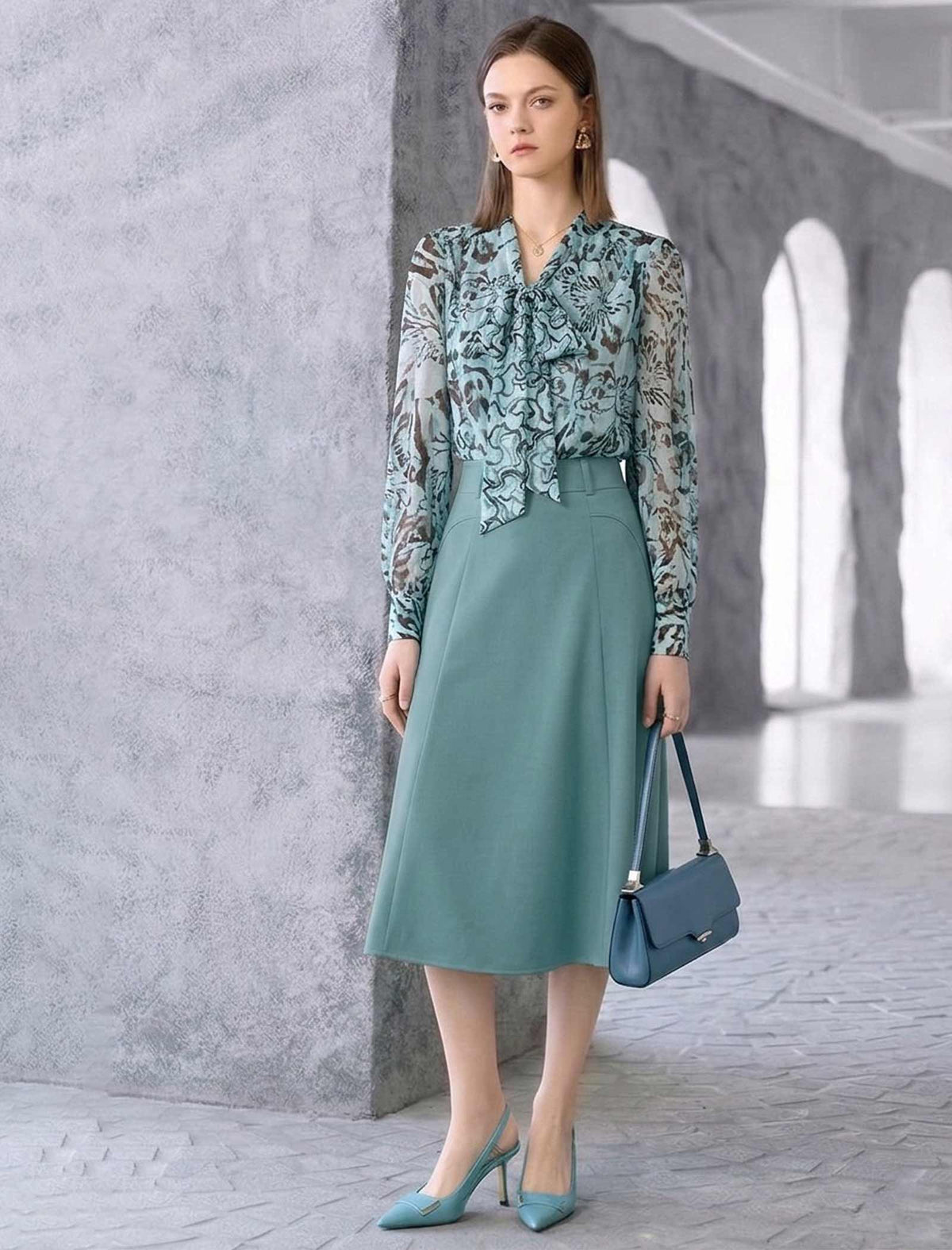 High Waisted A Line Midi Skirt