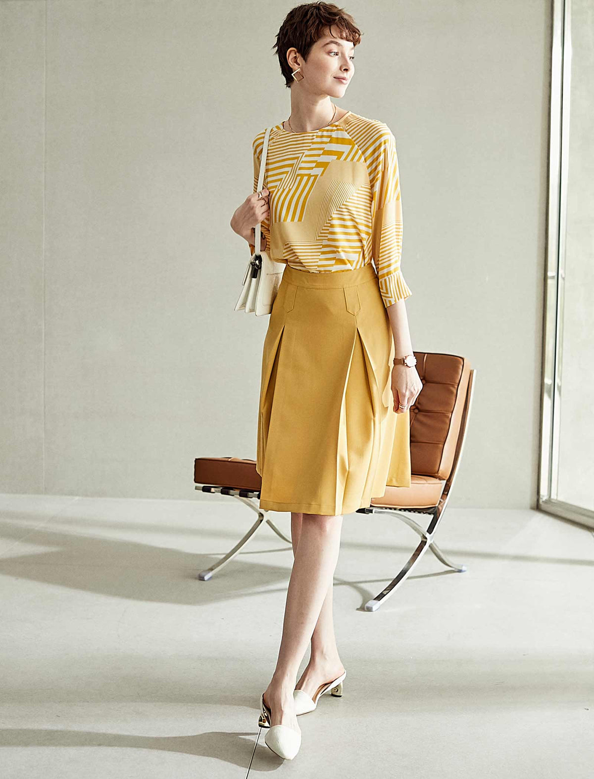 Solid Pleated A-Line Skirt