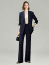 Navy Pinstripe Ruched Sleeves Blazer