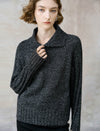 Charcoal Wool-Blend Shawl Collar Sweater