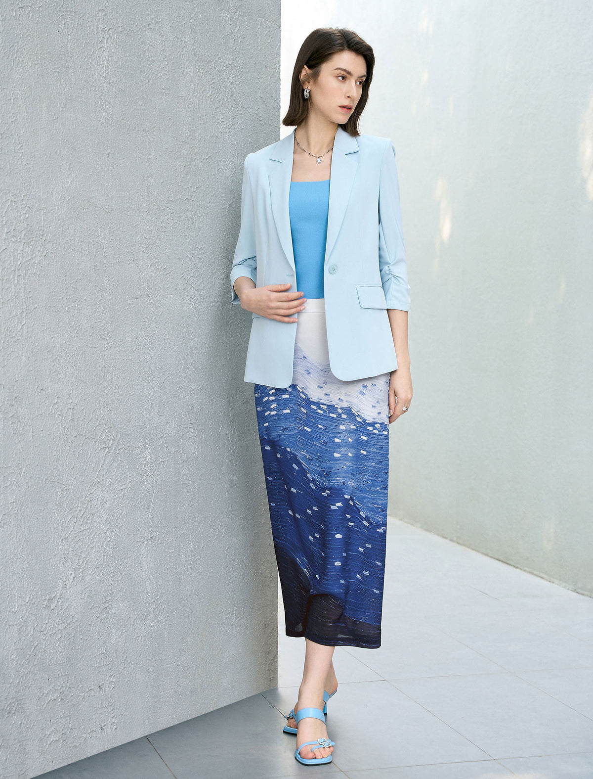 Ocean Breeze High-Waist Midi Skirt