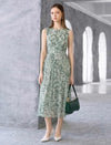 Sage Green Abstract Print Sleeveless Midi Dress
