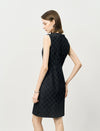 Black Diamond-Print Sheath Trimmed Neckline Dress