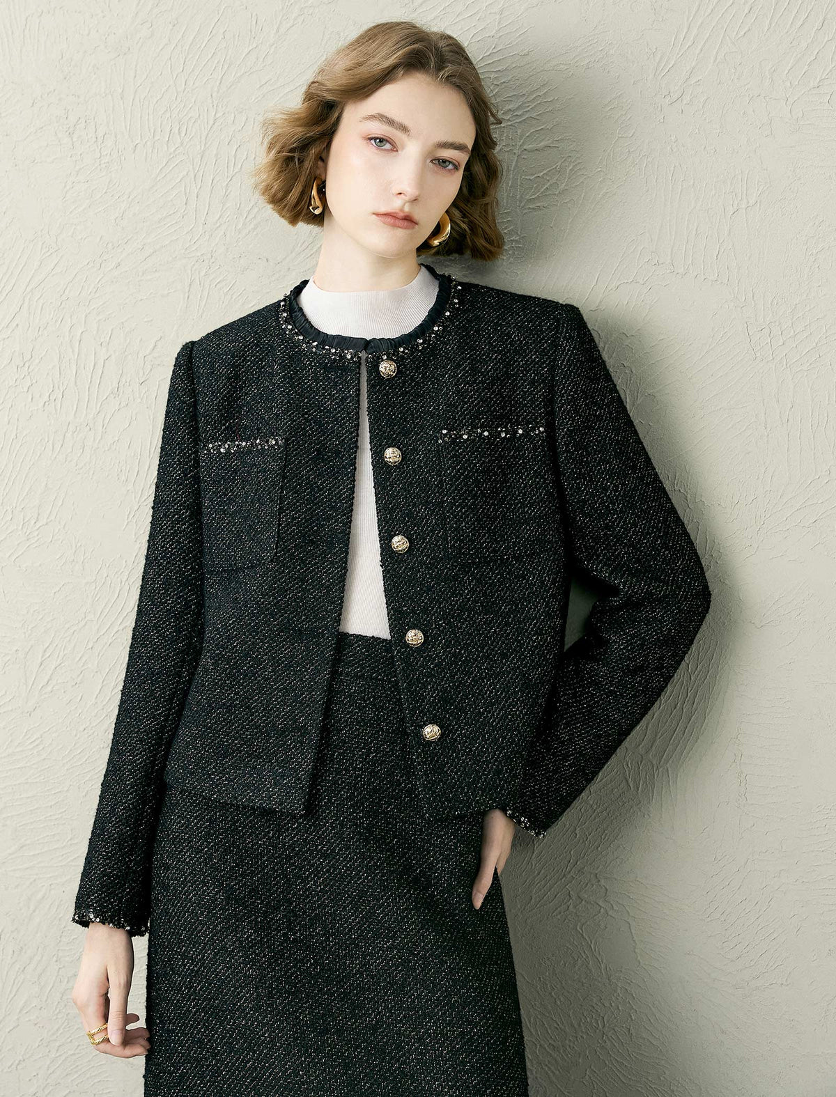 Black Tweed Wool-Blend Jacket