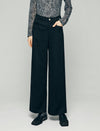 Wool Blend High-Waist Button-Detail Wide-Leg Pants