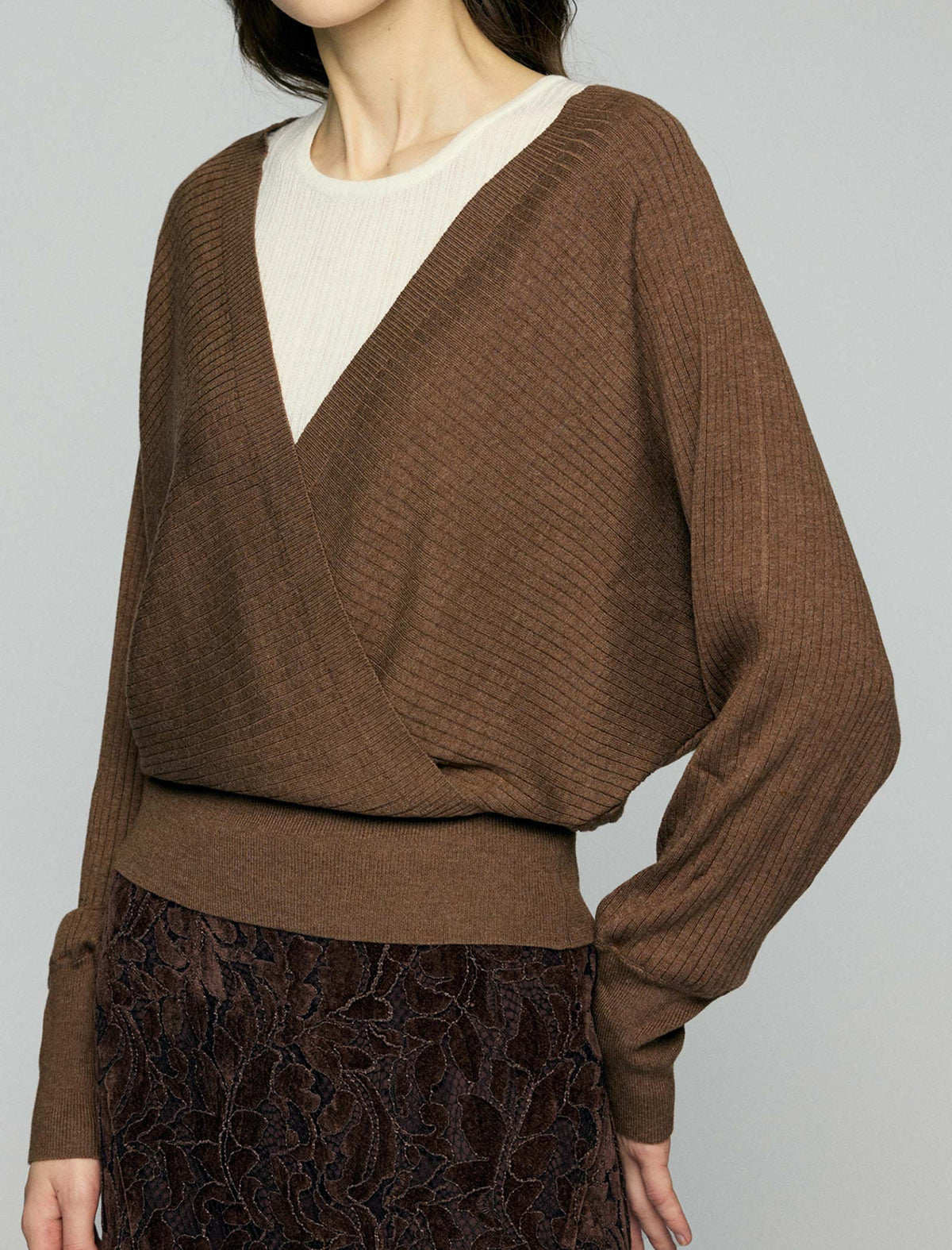 Layered Wrap Front Long Sleeve Sweater