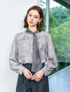 Floral Jacquard Scarf Detail Puff Sleeve Blouse
