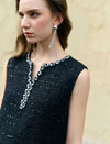 Embellished Neckline Sleeveless Tweed Mini Shift Dress
