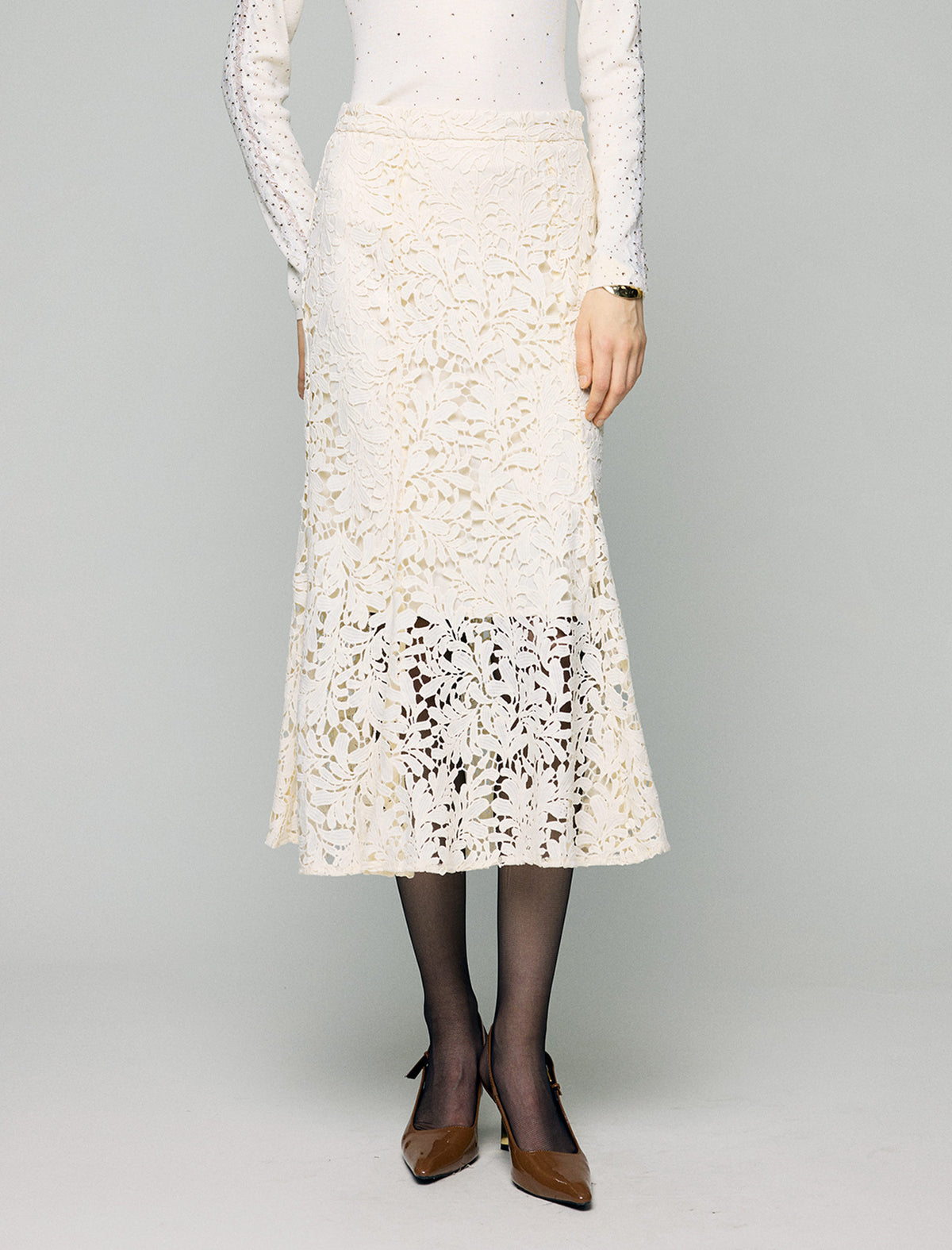 Lace High-Waist Mermaid Midi Skirt