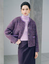 Sequin Textured Pearl Trim Round Neck Jacket