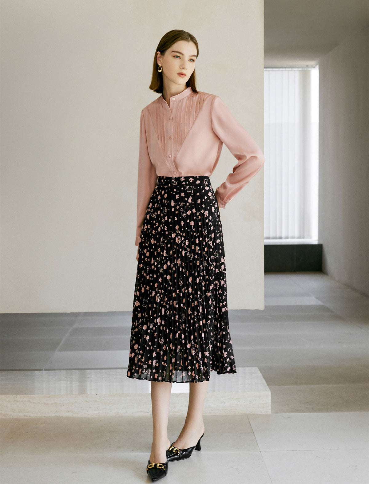 Ditsy Pleated Midi Skirt