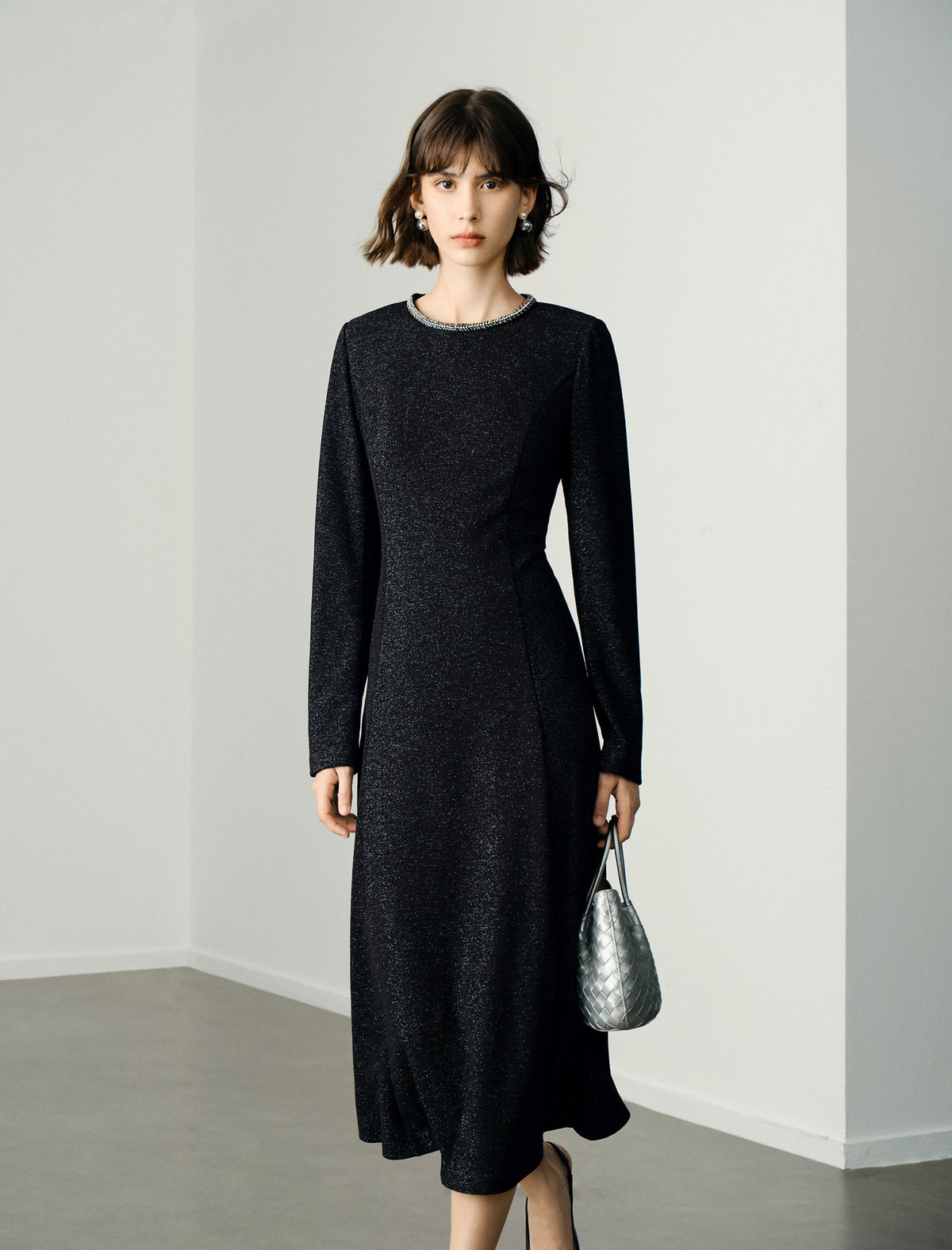 Chain Neckline Sparkle Midi Dress