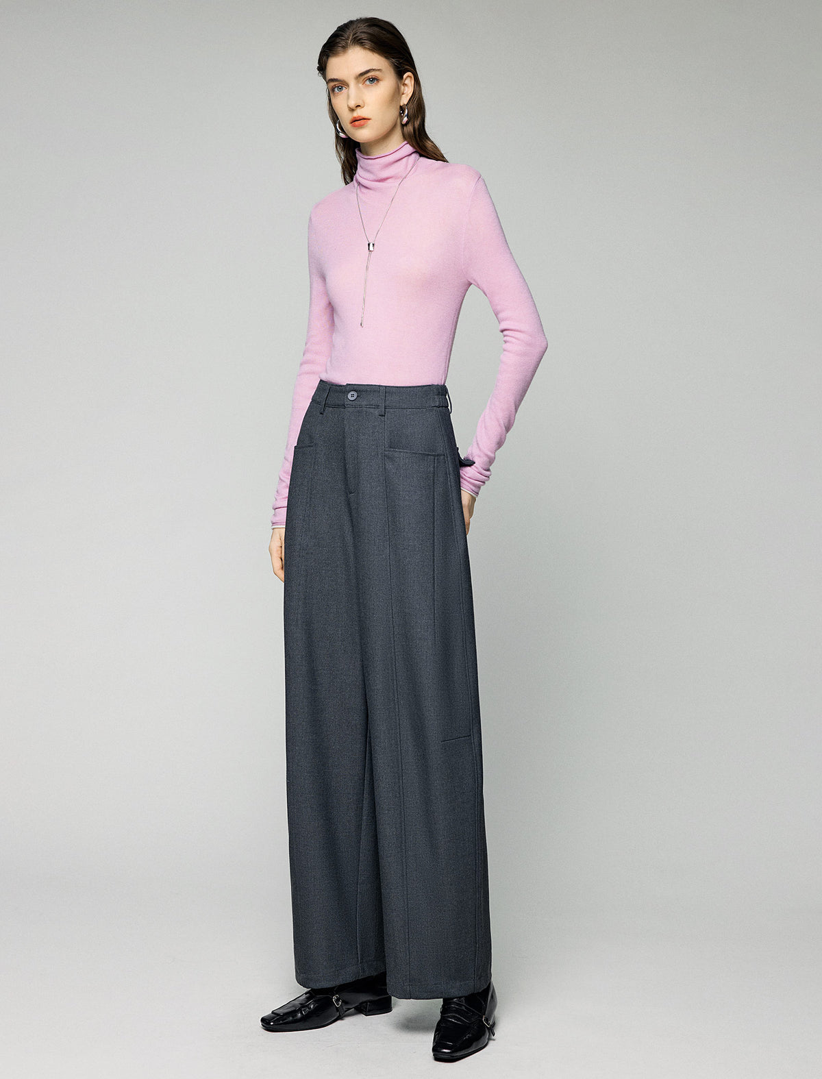 Wool Blend High-Waist Pocket Wide-Leg Pants
