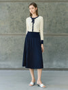 Navy Pleated High Waist Swing A-Line Skirt