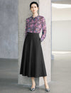 Printed Stand Collar Pleated Chiffon Blouse
