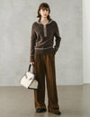 Half‑Zip Ribbed Wool Blend Sweater with Contrast Trim