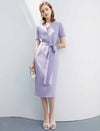 Purple Tie-Waist Short Sleeve Dress