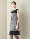Houndstooth Wool-Blend Sleeveless Shift Dress