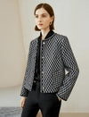 Checkered Round Neck Short Wool Coat